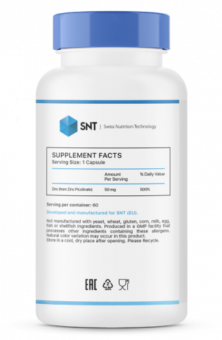 SNT Zinc Picolinate 50 мг, Пиколинат цинка 50 мг, 60 капсул