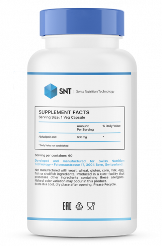 SNT Alpha lipoic acid, Альфа липоевая кислота, 60 капсул