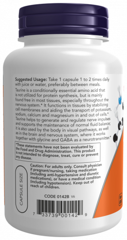 NOW Таурин 1000 мг, 100 капсул