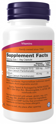 NOW Pantothenic Acid, Пантотеновая кислота, 100 капсул