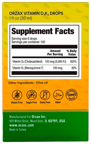 Orzax Витамин D3 К2 Капли, 30 мл