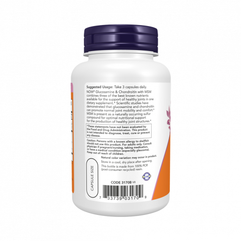 NOW Glucosamine &amp; Chondroitin with MSM, Глюкозамин и Хондроитин с МСМ, 90 капсул