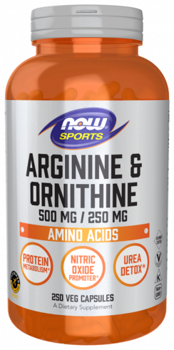 NOW Arginine &amp; Ornitine, Аргинин и Орнитин, 250 капсул