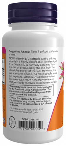NOW High Potency Vitamin D-3 1000 IU, Высокоэффективный витамин Д-3 1000 МЕ, 360 капсул