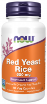 NOW Red Yeast Rice 600 mg, Красный дрожжевой рис 600 мг, 60 капсул